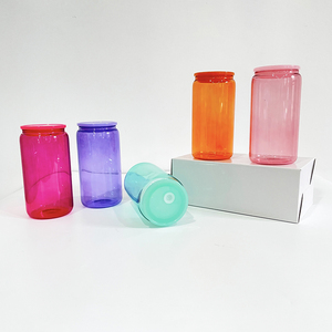 Listo para enviar 16oz Borosilicato 5 colores Mezclado Colores Irrompible Beber 16oz Vaso de agua de vidrio con tapas de plástico de colores - Product Image 4