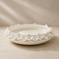 Bol décoratif en céramique blanche, applique florale 3D, centre de table sculptural pour table basse, décoration intérieure