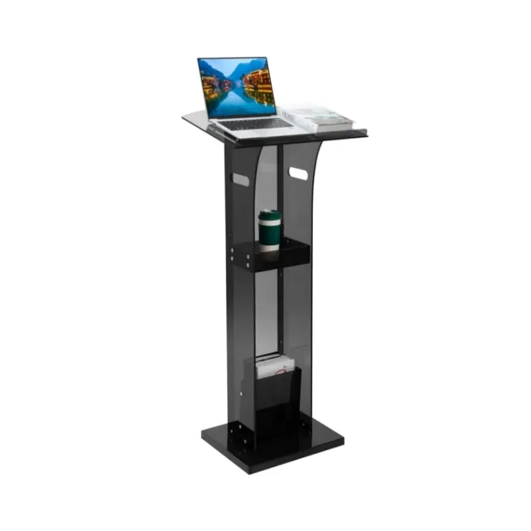 Space Black Acrylic Podium Modern Lectern Portable Wheels Design untuk presentasi acara pidato kelas pernikahan