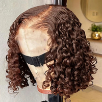 Perruque Bob Marron Chocolat Ondulée Profonde 13x6 HD Lace Frontal Cheveux Naturels Bruts Vietnamiens Courts Marron 13x4 Sans Colle Bouclée