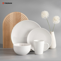 En Gros Ensemble de Vaisselle en Céramique Grès Blanc Mat de 4 Pièces, Sortie d'Usine, Pas Cher, Kit de Tasses, Compatible Micro-Ondes