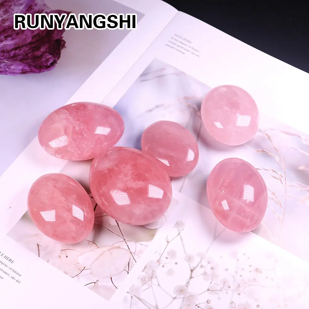 Natural pink crystal palms pocket gemstone rose quartz palm stone for healing
