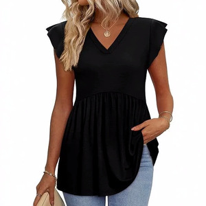 Chemisier floral à col en V pour femme avec manches à volants et design cintré à la taille pour un style décontracté estival SMLXLXXLXXXL - Product Image 4