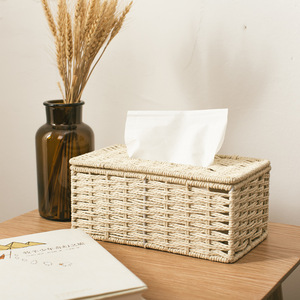 New Design Craft Paper Tissue Box Rattan Tissue Holder Straw Tissue Cover