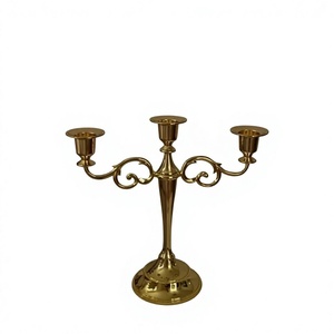 Candélabre en laiton doré à 3 bras, luxe, pour décoration de table, finition or, métal, prix de gros - Product Image 1