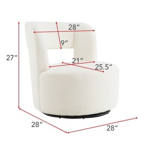 Fauteuil pivotant confortable et moderne en tissu Teddy doux, fauteuil d'appoint rembourré pour salon, chambre, bureau à domicile, bar - Product Image 6