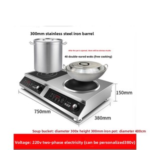 Cuisinière à induction commerciale double à deux brûleurs horizontaux en acier inoxydable 304, 7000W 220V, noire, haute puissance, pour le commerce extérieur en Asie du Sud-Est - Product Image 2