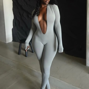 <span class=keywords><strong>Tuta</strong></span> 2025 autunno stile High Street europeo e americano <span class=keywords><strong>con</strong></span> scollo a V Sexy aderente <span class=keywords><strong>tuta</strong></span> moda donna alta elasticità - Product Image 2