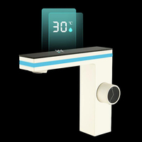 Robinet de lavabo intelligent à affichage numérique LED, mitigeur eau chaude et froide avec capteur tactile et lumière d'ambiance pour salle de bain d'hôtel