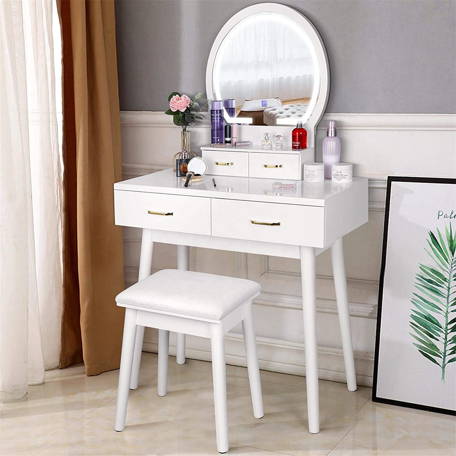 Jooli Home Coiffeuse Blanche Avec Miroir LED Et Tabouret Inclus – La Coiffeuse Rêvée Pour Ta Chambre
