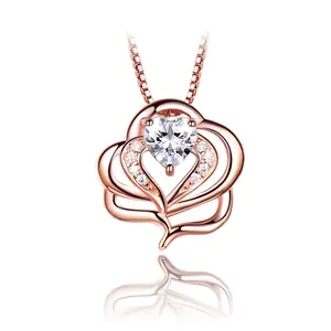 925 Sterling Zilver 18K Rose Gouden Bloem Hanger Vrouwen Ketting Met Hartvormige Zc Hanger Ketting