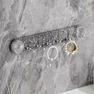 Home Storage <b>Suction</b> Cup Row with 5 <b>Hooks</b> No Marking No Punching Strong Load-bearing Bathroom Kitchen <b>Suction</b> Cup <b>Hooks</b> - Product Image 1
