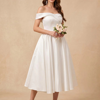 Gaun Pengantin Off Shoulder untuk Pengantin Wanita Ukuran Besar Model A-line Gaun Pengantin Kustom Satin Ivory Grosir