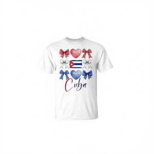 T-shirt mignon pour filles et femmes avec drapeau cubain et nœud pour la Moisson des Heritages Hispaniques de Cuba - Product Image 2