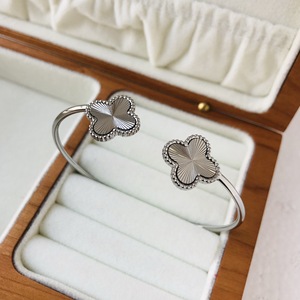 QISEN Tarnish Free 18K PVD Gold Plated Four Leaf Clover <strong>Bangle</strong> <strong>Bracelet</strong> for Women Waterproof Designer Jewelry - Product Image 5