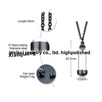 Collier pendentif artisanal transparent en or, or rose, argent, style américain, pour cendres de bébé ou d'animal de compagnie, avec flacon cylindrique