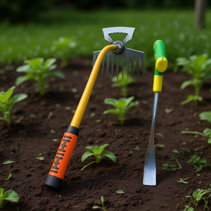 Outil de désherbage manuel multifonctionnel, lame à fourche avec manche en plastique jaune pour le jardinage des légumes et l'agriculture en arrière-cour - Product Image 2
