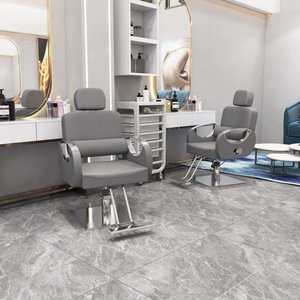 Contemporary Reclining Barber Chair Faux Leather <b>Adjustable</b> <b>Footrest</b> Hydraulic Pump Round Base Salon Furniture - Product Image 4