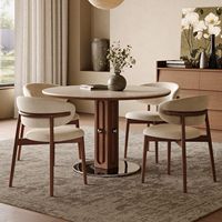 Modernes Luxuriöses Marmor-Holz Kleines Rundes Esstisch-Stuhl-Set 4-6 Sitzer Küche Esszimmer Edelstahl Möbel-Designs