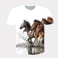Camiseta unisex Vintage con estampado 3D de caballo blanco, camiseta de manga corta para hombre y mujer, camisetas informales con diseño de animales