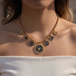 Collana Multiciondolo Impermeabile Landy, Placcata Oro con Catena a Perline, Charm Sole Stella <span class=keywords><strong>Luna</strong></span>, Stile Vintage - Product Image 1