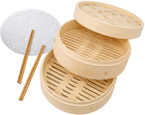 Juego de vaporizador de alimentos, juego de utensilios de cocina de 10 pulgadas con adaptador de anillo de acero inoxidable, de Bambú - Product Image 1
