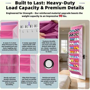Organisateur de chaussures à suspendre sur la porte, 10 poches, rose, rangement suspendu pour placard avec crochets pour chaussures et accessoires - Product Image 3