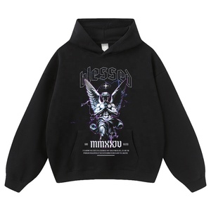 <span class=keywords><strong>Ropa</strong></span> <span class=keywords><strong>Urbana</strong></span> Estilo Americano, Sudadera Holgada de Algodón con Estampado de Personajes Desgastados, Sudadera con Diseño de Ángel Relámpago para Hombre - Product Image 3