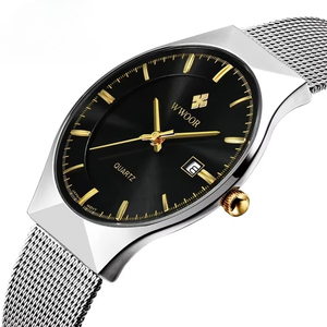 Nuevo Reloj de Cuarzo Minimalista Dorado al por Mayor para Hombre, Correa de Malla de Acero Inoxidable, Reloj de Pulsera Casual de Negocios con Calendario - Product Image 3