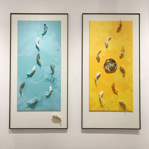 Quadro moderno all'ingrosso Dipinti murali <span class=keywords><strong>di</strong></span> arte per la decorazione per la casa <span class=keywords><strong>di</strong></span> pesce Hotel semplice incorniciato 3D intaglio rilievo astratto - Product Image 3