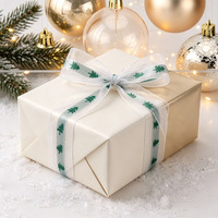 Ruban de satin rouge simple face imprimé feuille d'or E-Magic Wholesale XMAS Word, motifs variés, articles en stock pour emballage de Noël