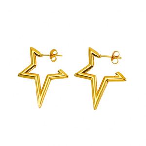 Boucles d'oreilles créoles tendance en forme d'étoile, serties de pierres, en acier inoxydable plaqué or 18 carats, service OEM/ODM en gros, cadeau élégant pour demoiselle d'honneur, faible MOQ - Product Image 5