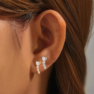 Titanium Plated Stud <b>Earrings</b> With Zircon Inlay F136 Titanium Alloy Heart Flower Design For Women Gift Jewelry - Product Image 2