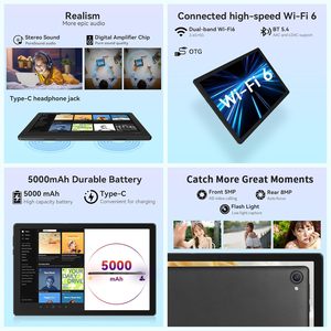 Hotlight 10-inch máy tính bảng Android Octa lõi Wi-Fi 6G widevine L1 8GB + 64GB 1TB TF 5000mAh Loại C jack cắm tai nghe nhận dạng khuôn mặt - Product Image 6