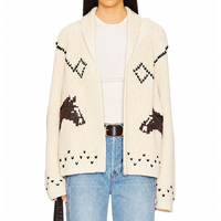 Cardigan en tricot jacquard pour femme en mélange de coton, style ouvert, motif cheval, vente en gros, pull décontracté, tricot d'hiver, best-seller