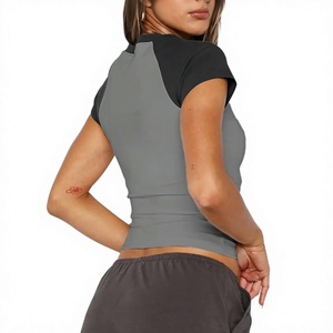T-shirt à manches raglan imprimé gris et noir pour femme, col rond, manches courtes, coupe ajustée, décontracté, tissu jersey respirant, été - Product Image 3
