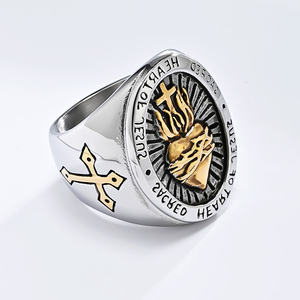 Cá Nhân Cổ Điển Thánh Trái Tim Của Chúa Giêsu Thiên Chúa Chữ Thập Amulet Inlay Thép Không Gỉ Người Đàn Ông Của Nhẫn <span class=keywords><strong>Biker</strong></span> Punk Đồ Trang Sức Thời Trang Unisex - Product Image 4