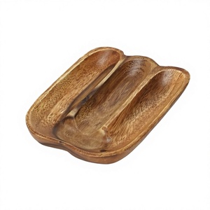 Handmade Wooden Serving <b>Tray</b> With Three Compartments For Food <b>Snacks</b> Drinks Residential Use Unfinished Finish - Product Image 1