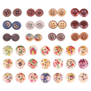 Natural Wood Buttons Round 4-Holes Printed Floral Cartoon Pattern Eco-Friendly Clothing Coat Buttons - Product Image 1