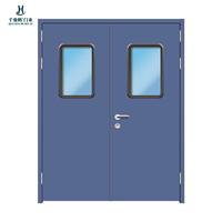 Porte sur mesure à double battant en acier inoxydable avec panneau vitré, style Mid-Century Modern, colonne romaine, coupe-feu, insonorisation, résistance à l'eau