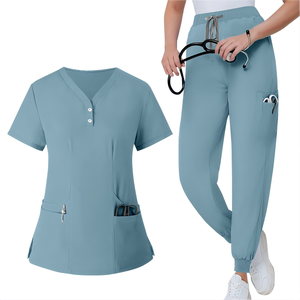Offre Spéciale : Ensemble de Blouse et Pantalon Unisexe à Boutons, Respirant, en Maille, Anti-Taches, Anti-Plis, avec Logo Personnalisable pour Hôpitaux et Cliniques Vétérinaires - Product Image 6