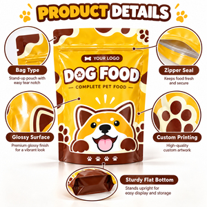 Custom Wholesale Resealable Stand Up Pouch With Zipper for Dog <b>Food</b> Dry Pet <b>Food</b> Cartoon Printed Packaging <b>Bag</b> - Product Image 2