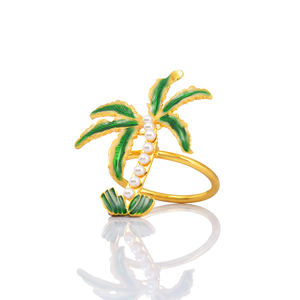 Neuankömmling: Hawaiian <span class=keywords><strong>Tropical</strong></span> Coconut Tree Servietten ringe-Pearl Green Artificial Plant Servietten halter für Hotel Tisch dekoration - Product Image 4