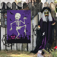 Nouvel Arrivage : Affiche de jeu d'Halloween KZR, Décorations et accessoires de fête à thème crâne violet, Ensemble de citrouilles de dessin animé, en papier rectangulaire