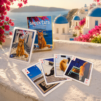 Cartes à Jouer Keji Reek Cats - 54 Images Uniques de Chats, Collection Îles Grecques, Designs Personnalisés, Durables, Écologiques, pour la Famille