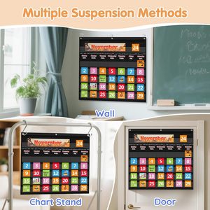 Classroom <b>Calendar</b> Pocket Chart Nylon Wall Hanging With 88 Cards For Homeschool And Office Use - Product Image 6