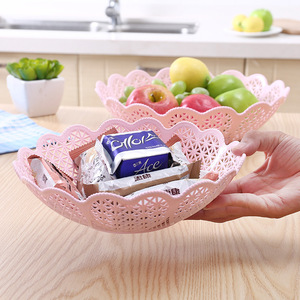 Candy Colored Hollow Lace Fruit Plate Plastic Snack Bowl Pink Purple Blue Storage Basket - Product Image 3
