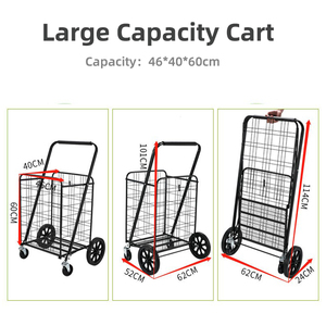 Chariot d'épicerie portable en fer, grand panier de supermarché en acier <span class=keywords><strong>antirouille</strong></span>, voiture de marché domestique télescopique noire, vente en gros - Product Image 5
