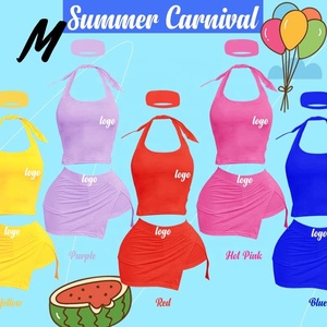 2026 Custom Logo Summer Clothes for Women Cotton Crop Halter Lace up <strong>Tops</strong> and Skirt Shorts Sets Two Piece Set Women Clothing - Product Image 1