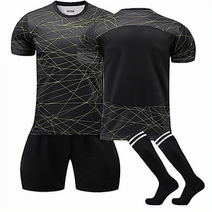 Custom Football Jersey Set <b>Black</b> Gold Line Pattern Soccer Uniform Shirt Shorts <b>Socks</b> Breathable Quick Dry Sportswear Training - Product Image 1